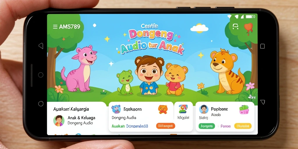 Antarmuka menarik AMS789 dengan kategori dongeng audio.