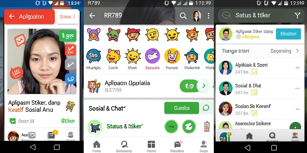 Antarmuka aplikasi RR789 dengan kumpulan stiker yang beragam.