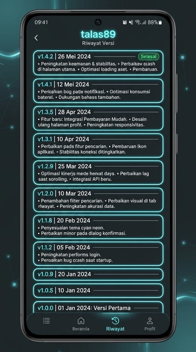 Tampilan riwayat versi talas89